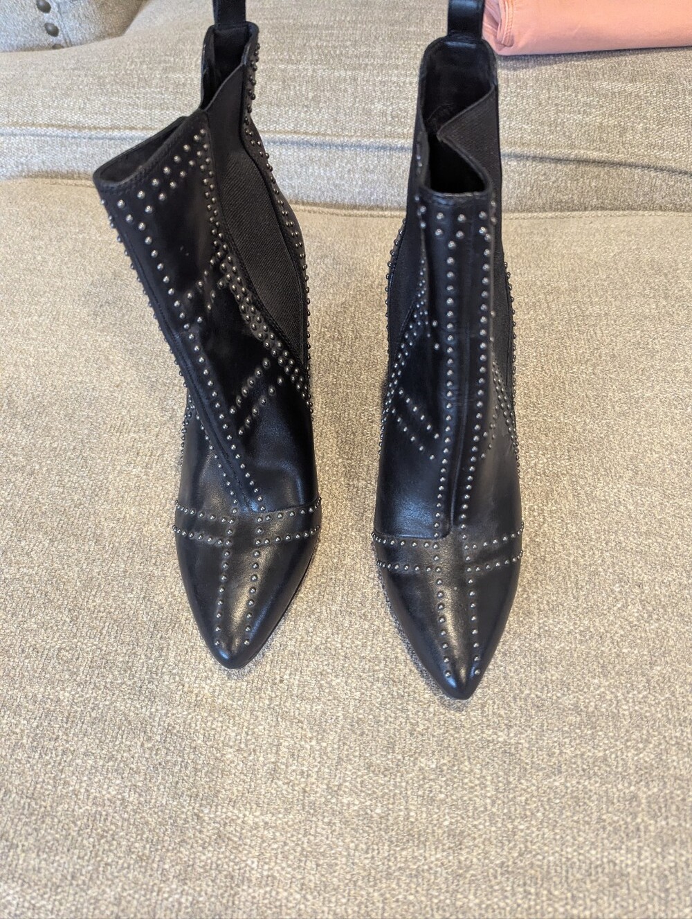 Vince Camuto Black Pointed-Toe Studded Ankle Boots